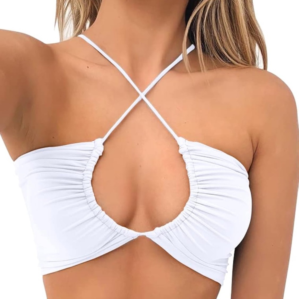 MOVING SALE White Criss Cross Lace Up Top